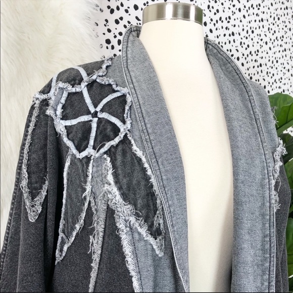 Vintage Black and Gray Floral Denim Jacket - Picture 2 of 6